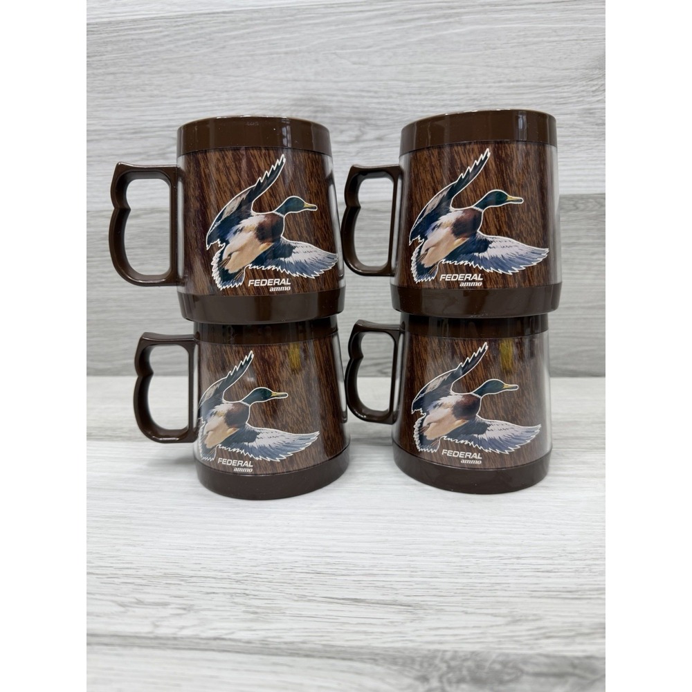 Federal Ammo Thermo Serv Mallard Duck Mugs Set of 4 Vintage Made in USA